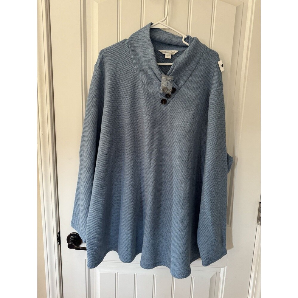 Coldwater Creek Women 3x Blue Shawl Collar Button Detail Knit Sweater Plus Size